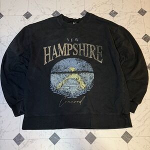 Forever 21 New Hampshire Crewneck Sweatshirt Black Graphic Pullover Men's Large